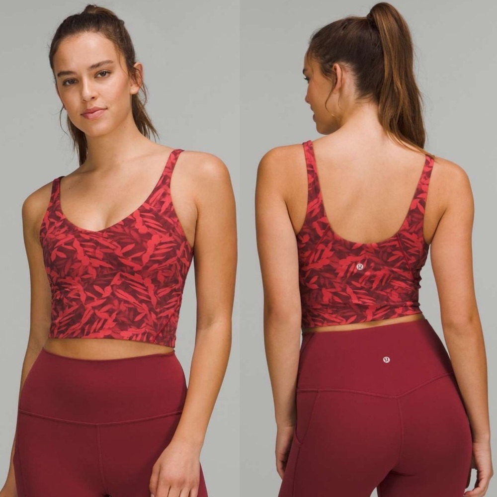 Lululemon 2022 Align Cropped Tank Top Size 4 Spray Leaf Red Pink Printed Support